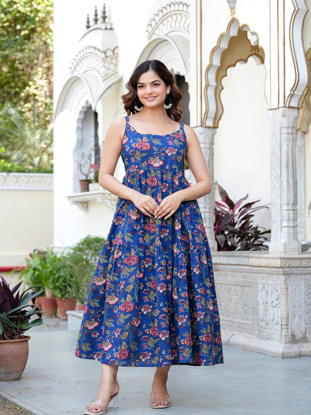 MANOJAVA Women Blue Rayon Fit & Flare Dress