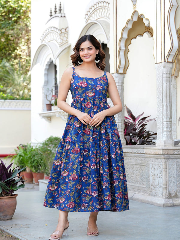 MANOJAVA Women Blue Rayon Fit & Flare Dress