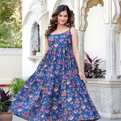 MANOJAVA Women Blue Rayon Fit & Flare Dress