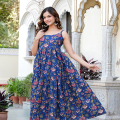 MANOJAVA Women Blue Rayon Fit & Flare Dress