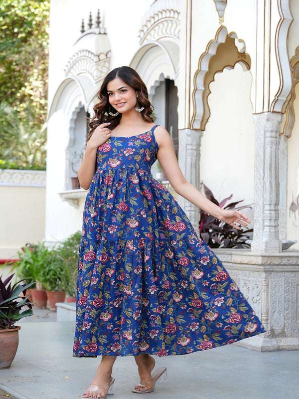 MANOJAVA Women Blue Rayon Fit & Flare Dress