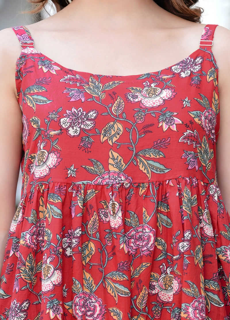 MANOJAVA Women Red Rayon Fit & Flare Dress