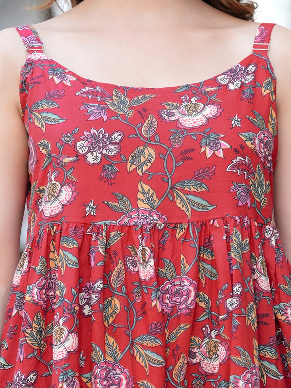 MANOJAVA Women Red Rayon Fit & Flare Dress