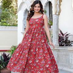 MANOJAVA Women Red Rayon Fit & Flare Dress