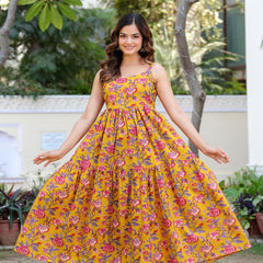 MANOJAVA Women Yellow Rayon Fit & Flare Dress