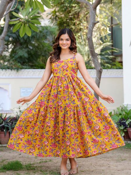 MANOJAVA Women Yellow Rayon Fit & Flare Dress