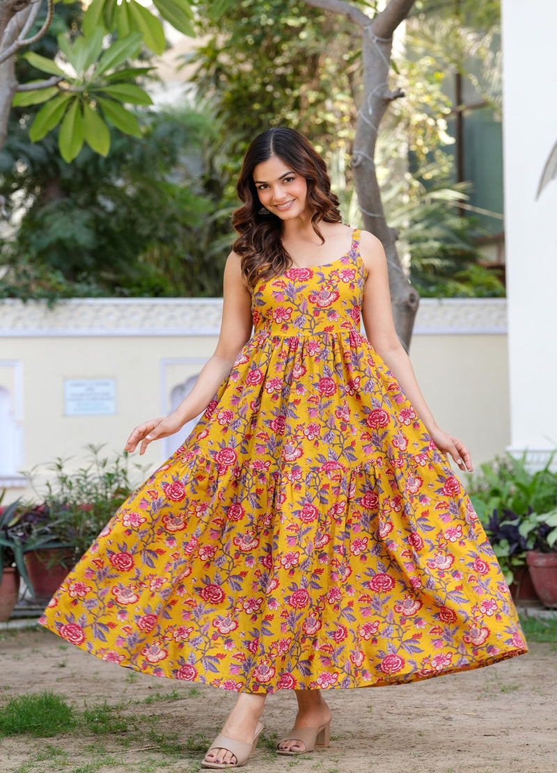 MANOJAVA Women Yellow Rayon Fit & Flare Dress