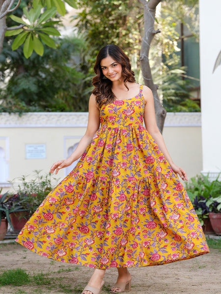 MANOJAVA Women Yellow Rayon Fit & Flare Dress