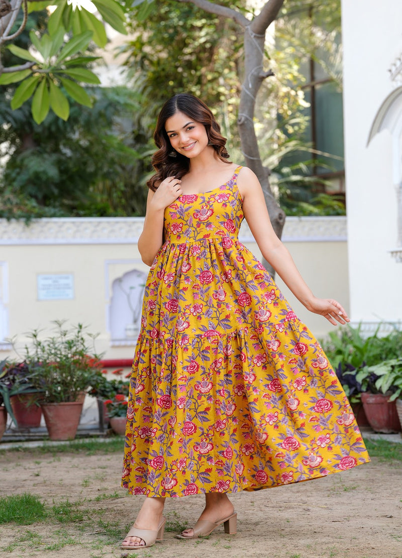 MANOJAVA Women Yellow Rayon Fit & Flare Dress