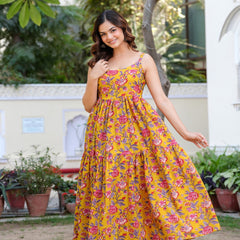 MANOJAVA Women Yellow Rayon Fit & Flare Dress