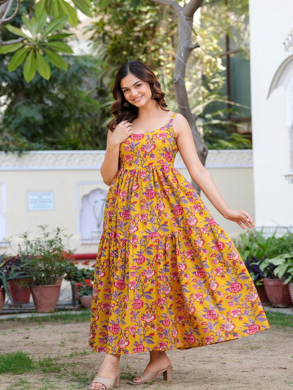 MANOJAVA Women Yellow Rayon Fit & Flare Dress