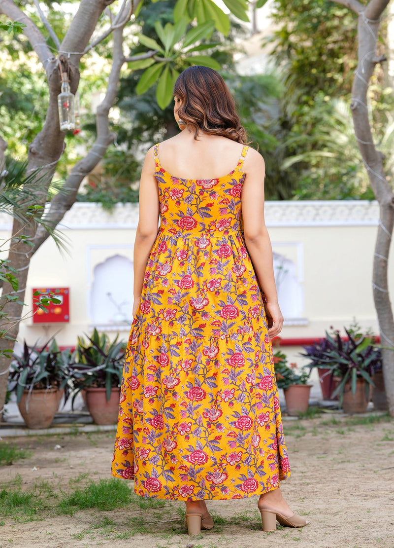 MANOJAVA Women Yellow Rayon Fit & Flare Dress