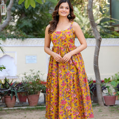 MANOJAVA Women Yellow Rayon Fit & Flare Dress