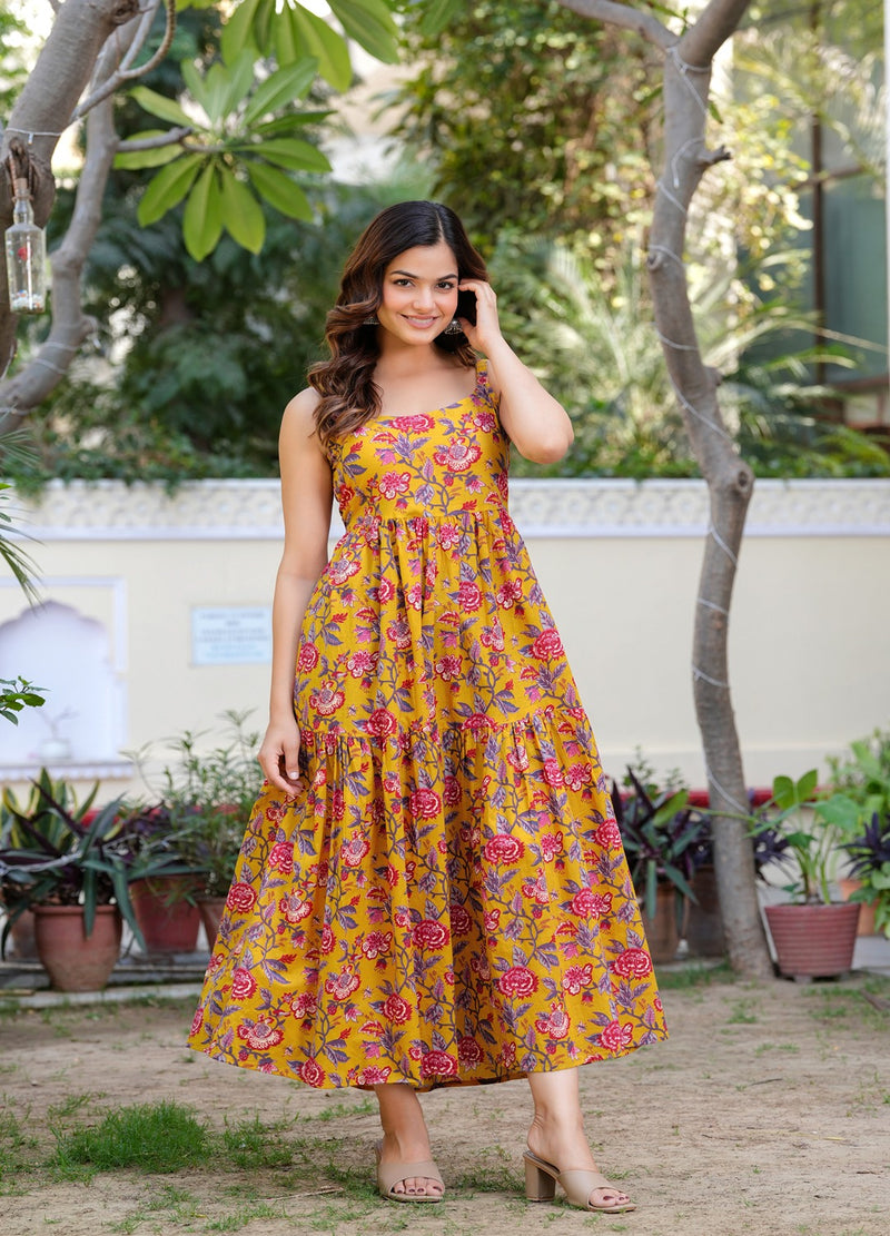 MANOJAVA Women Yellow Rayon Fit & Flare Dress