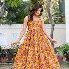 MANOJAVA Women Yellow Rayon Fit & Flare Dress