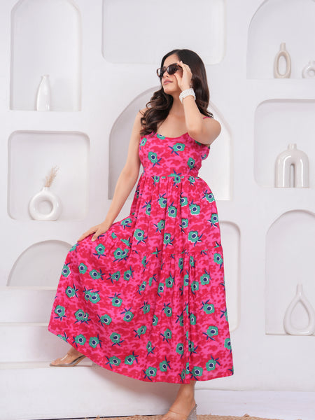 Casual pink floral summer dress for female
