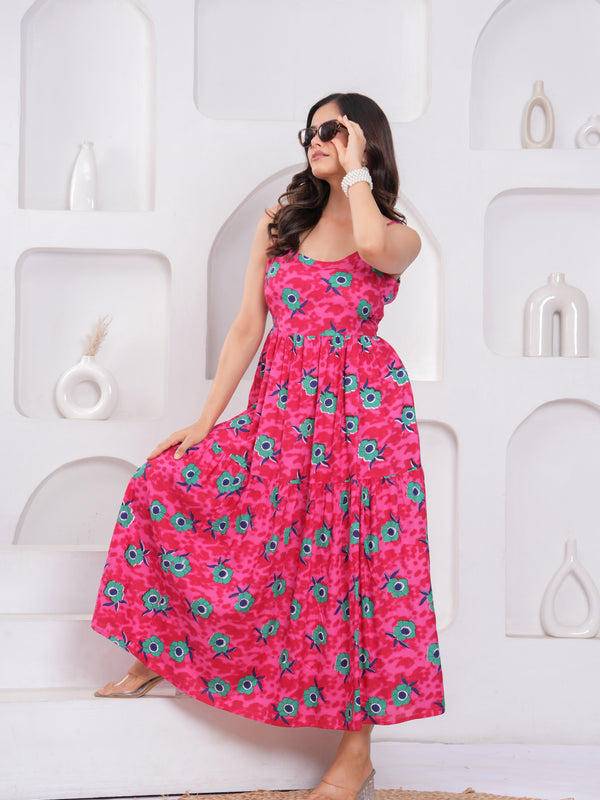 Casual pink floral summer dress for female
