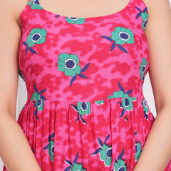 Pink floral rayon fit and flare dress for female
