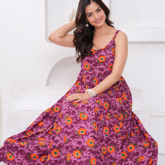Female square neck purple floral dress
