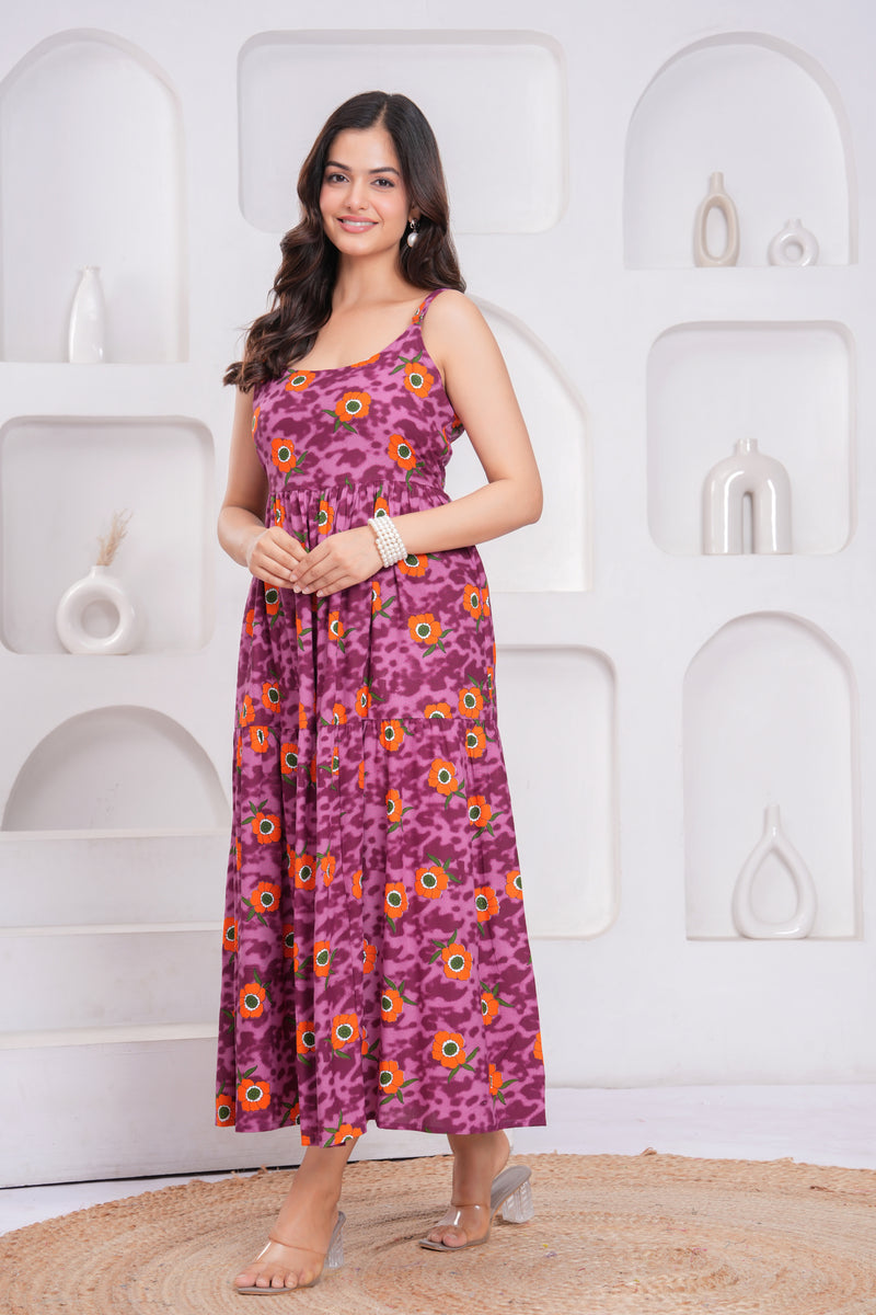 Elegant purple rayon fit flare dress daily wear