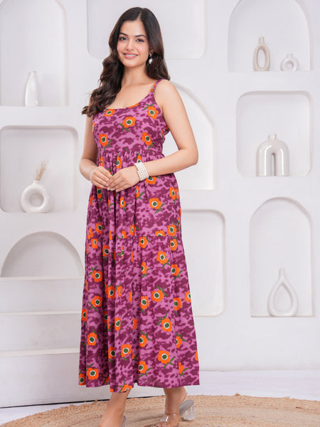 Elegant purple rayon fit flare dress daily wear