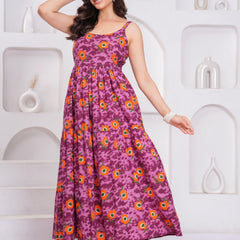 Casual purple floral summer dress female

