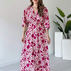 Girl pink floral rayon fit and flare dress front view