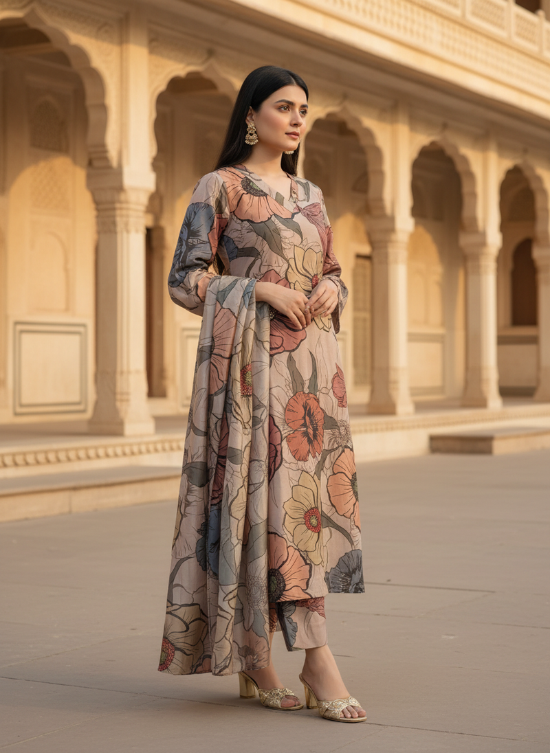 Women Brown Viscose Rayon Kurta Set for Daily & Festive Wear