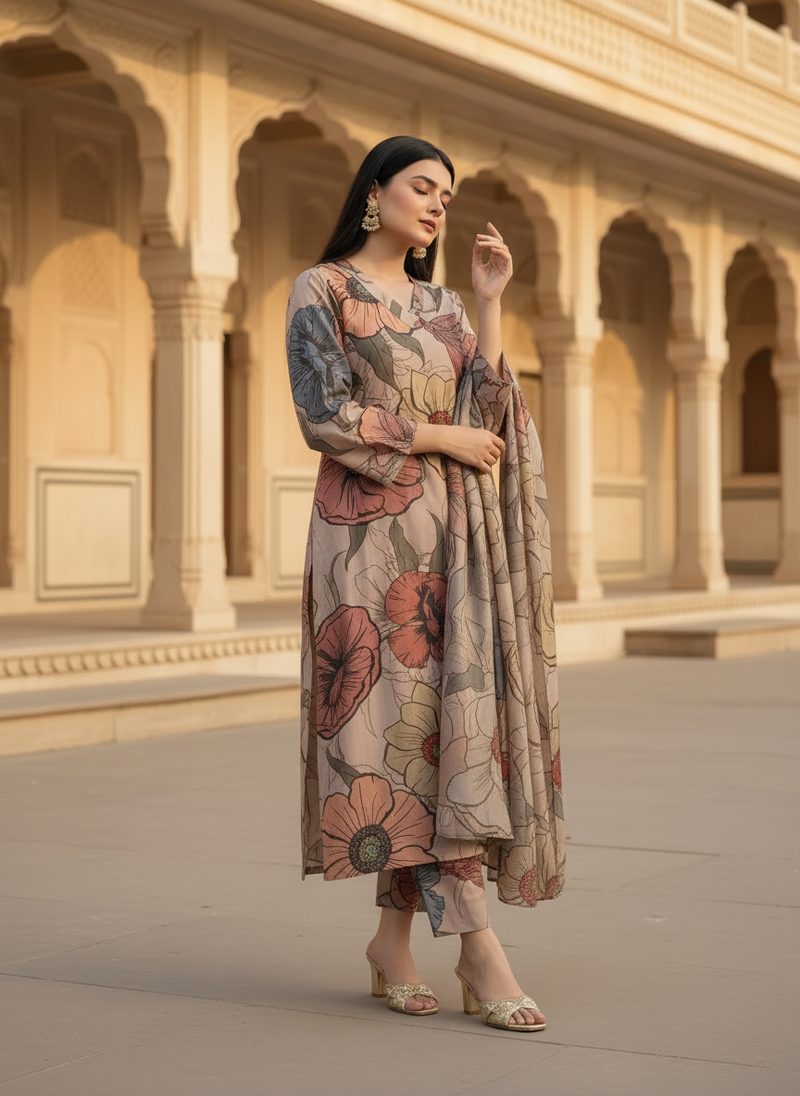 Women Brown Viscose Rayon Kurta Set for Daily & Festive Wear