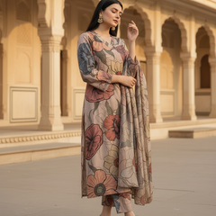 Women Brown Viscose Rayon Kurta Set for Daily & Festive Wear