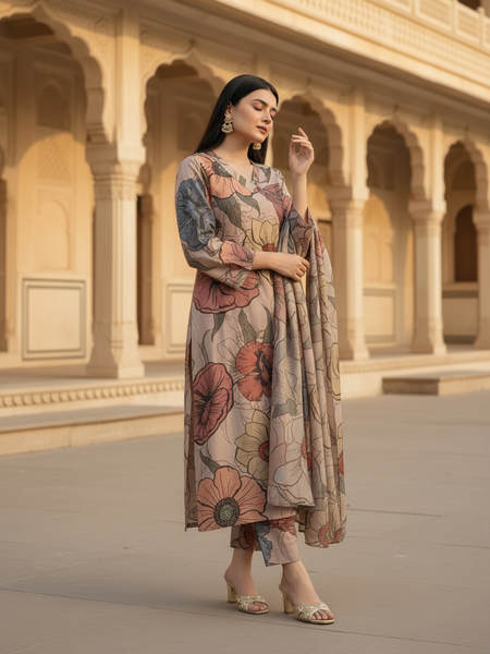 Women Brown Viscose Rayon Kurta Set for Daily & Festive Wear