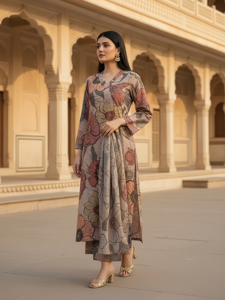 Women Brown Viscose Rayon Kurta Set for Daily & Festive Wear
