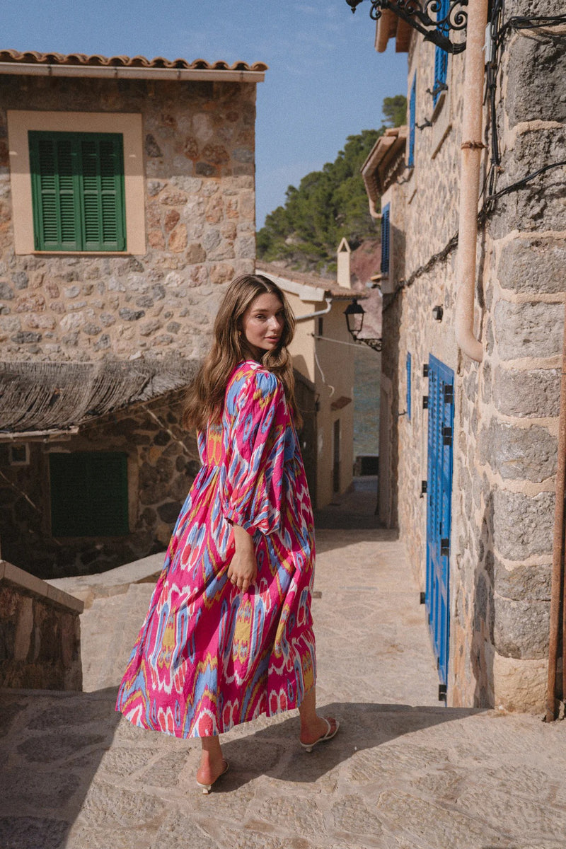 Multicolor round neck rayon dress for women
