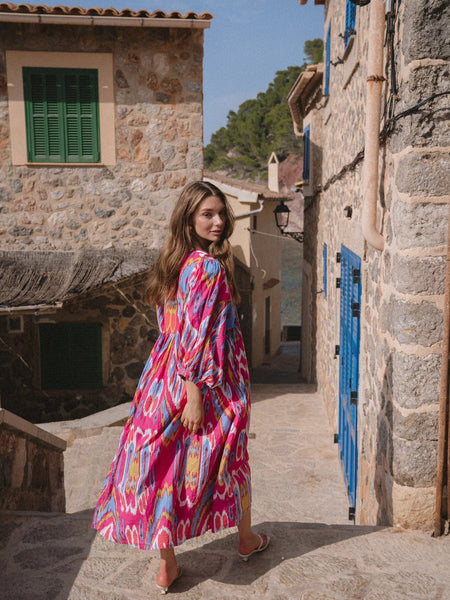 Multicolor round neck rayon dress for women
