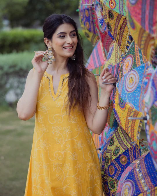 Yellow Cotton Kurta Set with Easy Everyday Comfort