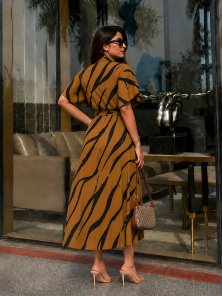 Chic Printed Rayon Midi Dress for Everyday Wear