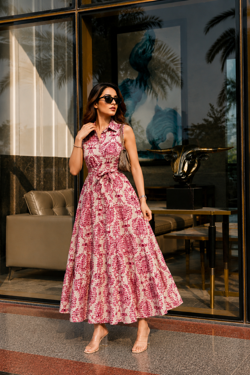 Printed Rayon Fit & Flare Dress