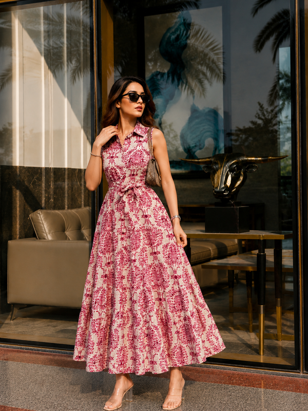 Printed Rayon Fit & Flare Dress
