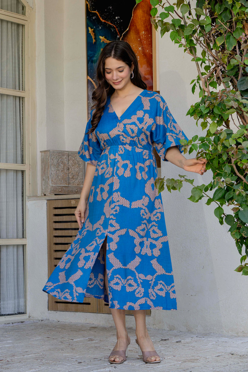 Lightweight blue rayon fit and flare dress female