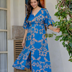 Lightweight blue rayon fit and flare dress female