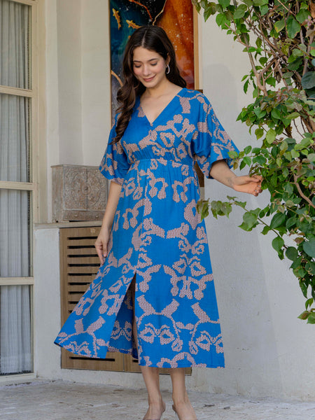 Lightweight blue rayon fit and flare dress female