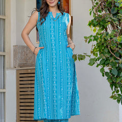 Calm Sky Blue Viscose Rayon Kurta Set with Effortless Elegance
