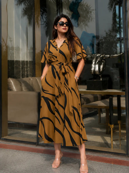 Chic Printed Rayon Midi Dress for Everyday Wear