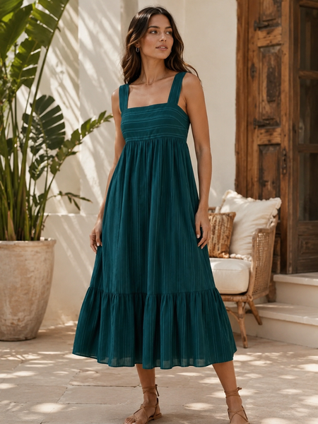 Striped Fit & Flare Casual Midi Dress