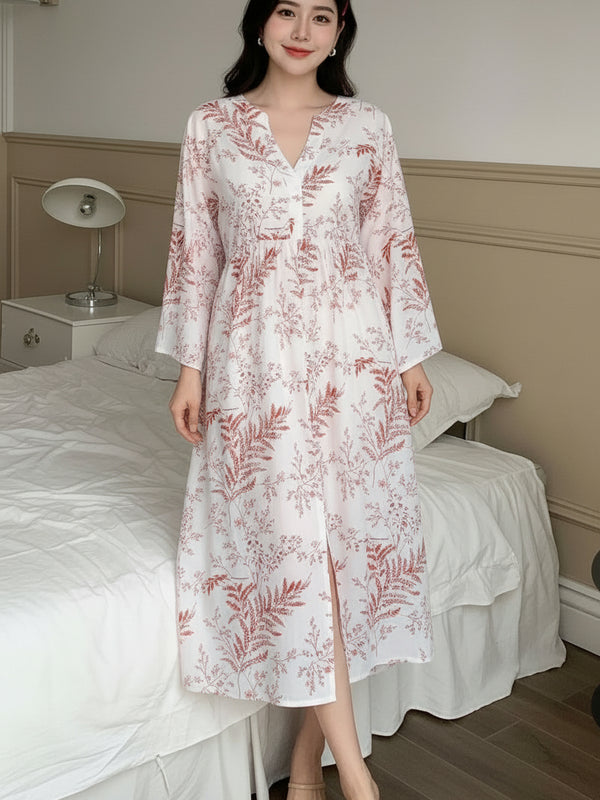 Women White Printed Loose Midi Dress front