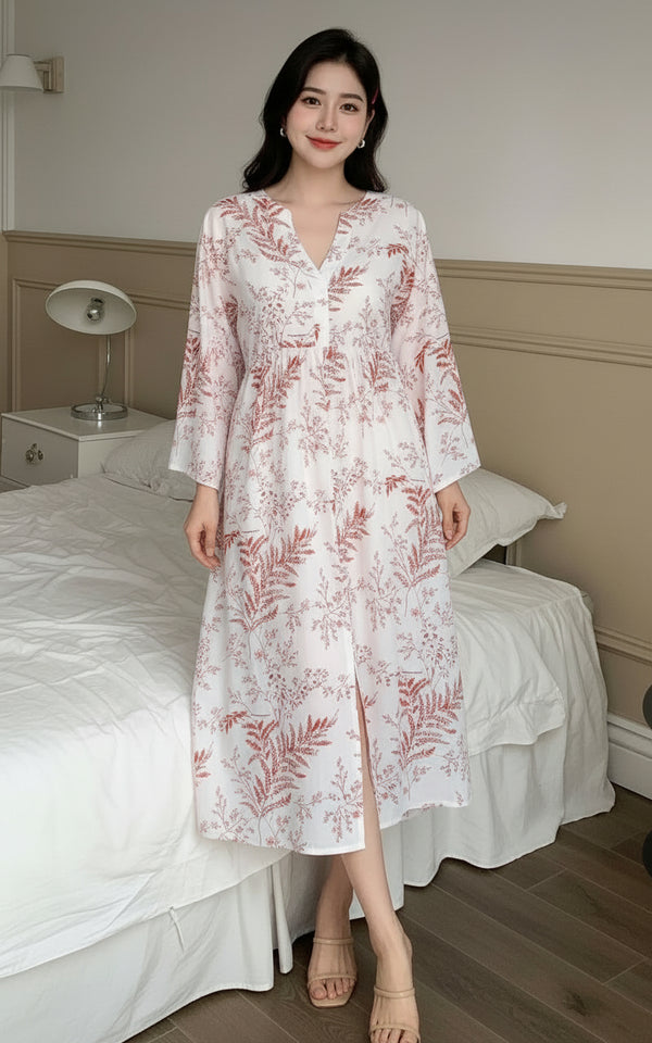 Women White Printed Loose Midi Dress front