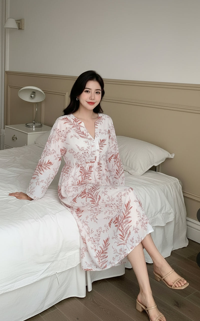 Women White Printed Loose Midi Dress image