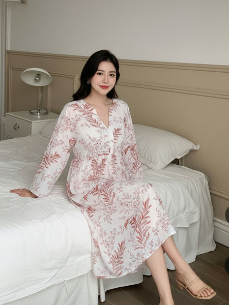 Women White Printed Loose Midi Dress image