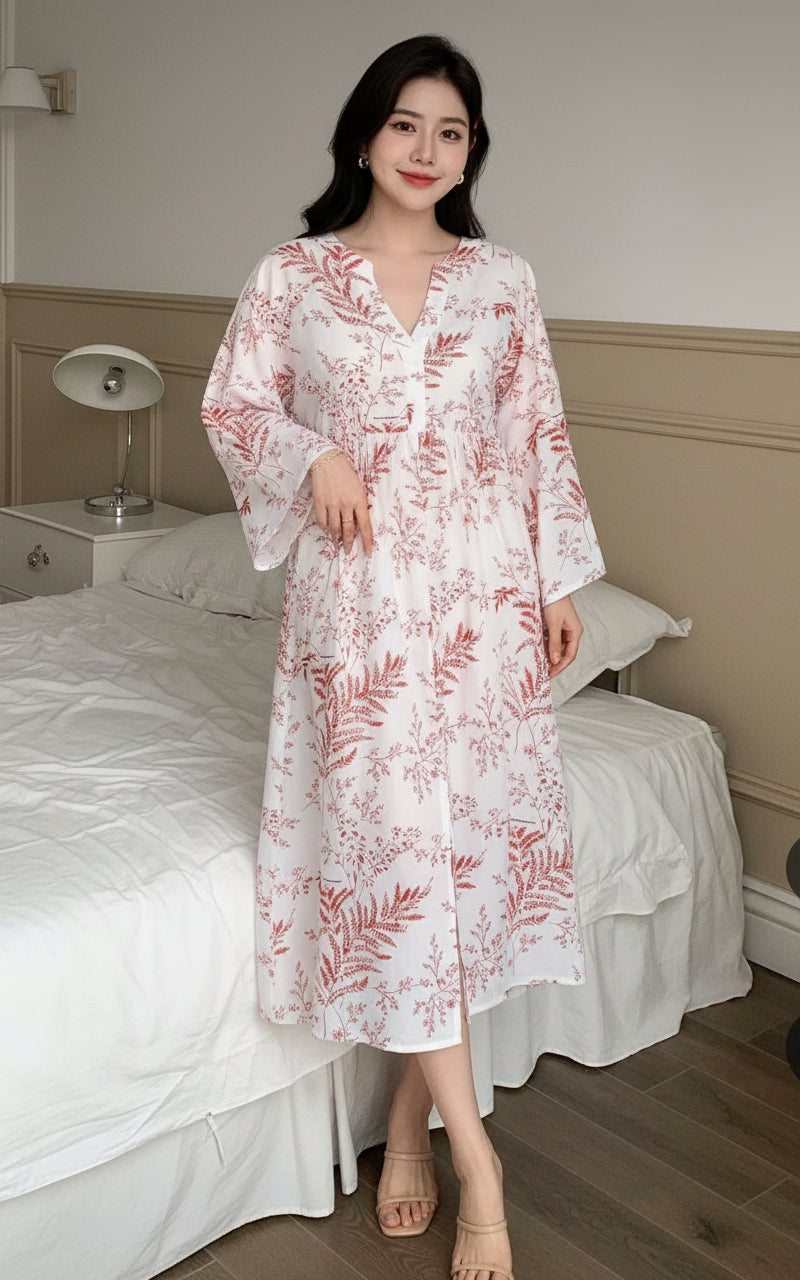 Women White Printed Loose Midi Dress 