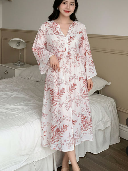 Women White Printed Loose Midi Dress 